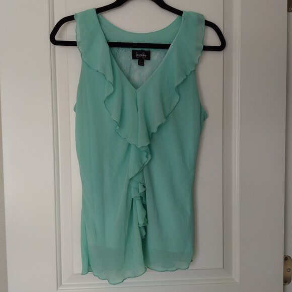 by & by Tops - By & By Green Sleeveless Blouse Ruffle Front Women's Size L